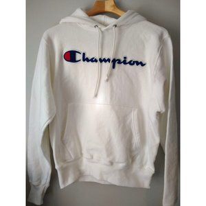 NWT White CHAMPION Mens Hooded Pull Over SWEATSHIRT - Size Small